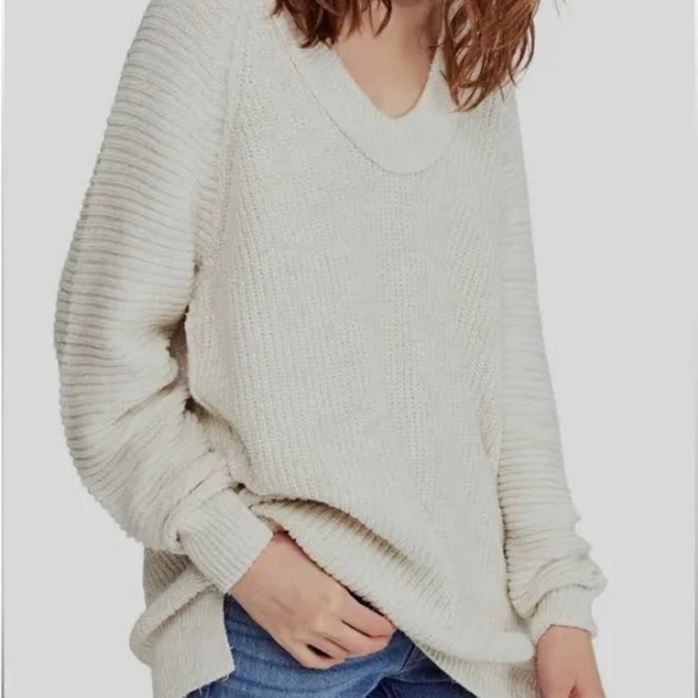 Free People Cream Sunday Scoop Oversized Sweater